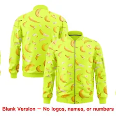 Fluorescent Green Banana Pattern Varsity Letterman Bomber Jacket 8