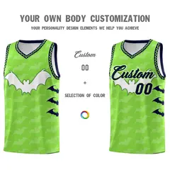 Fluorescent Green Bat Pattern Halloween Basketball Jersey 3