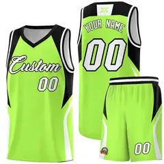 Fluorescent Green Black and White Color Block Basketball Jersey