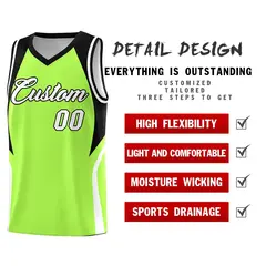 Fluorescent Green Black and White Color Block Basketball Jersey 2