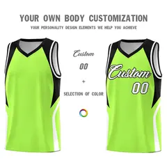 Fluorescent Green Black and White Color Block Basketball Jersey 3