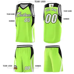 Fluorescent Green Black and White Color Block Basketball Jersey 5