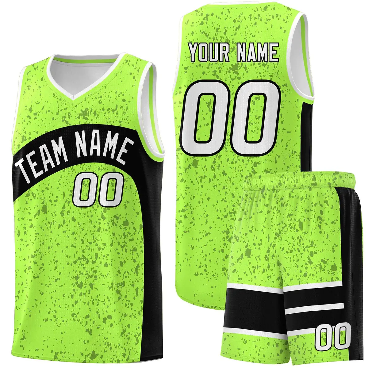 Fluorescent Green Black Dot Graffiti Irregular Pattern Basketball Jersey