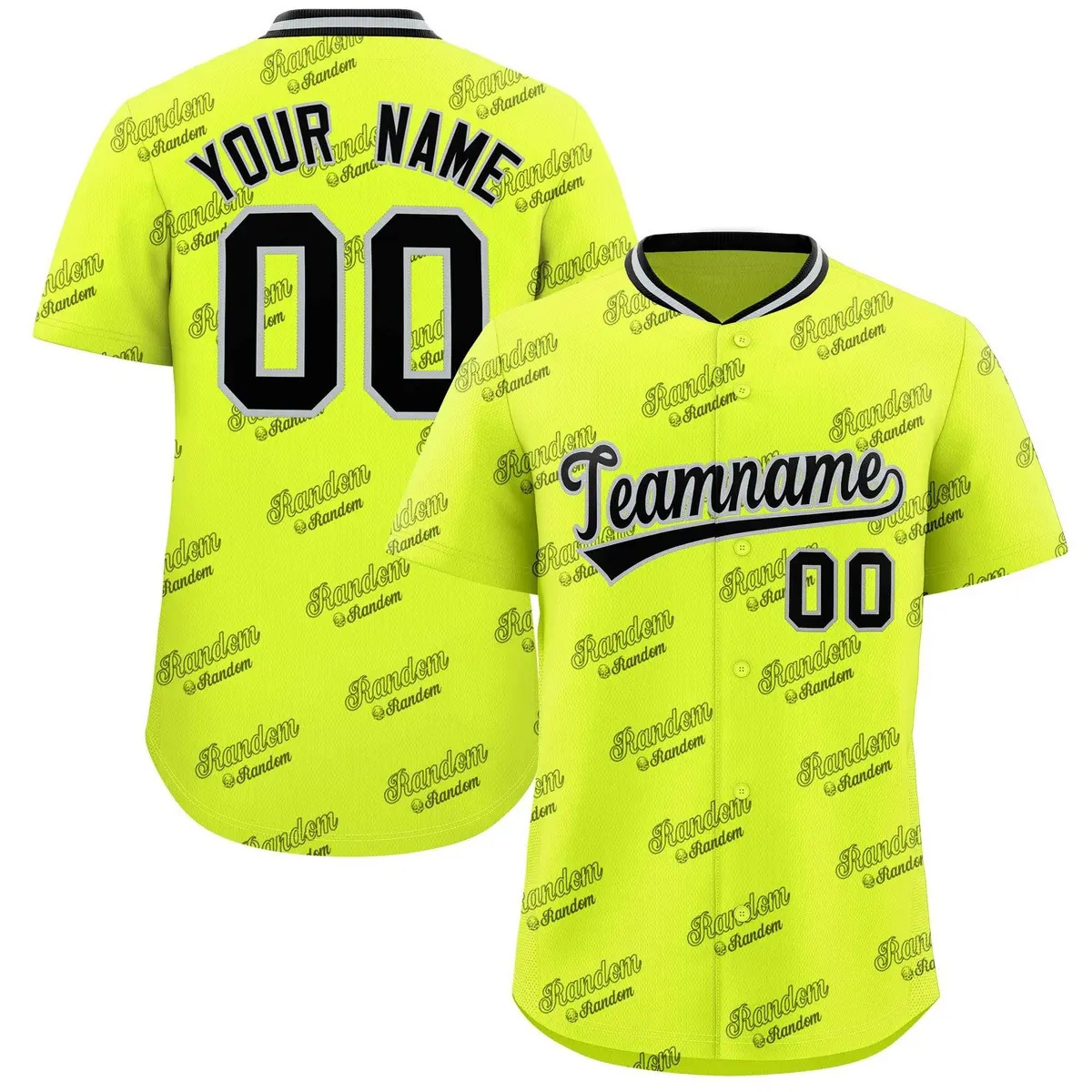 Fluorescent Green Black Graffiti Full Button Baseball Jersey