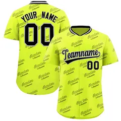 Fluorescent Green Black Graffiti Full Button Baseball Jersey 1