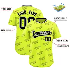 Fluorescent Green Black Graffiti Full Button Baseball Jersey 2