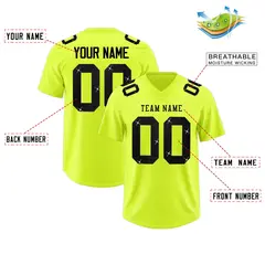 Fluorescent Green Black Sequin Lettering Moisture-Wicking Football Jersey 2