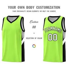 Fluorescent Green Black Side Design Basketball Jersey 3