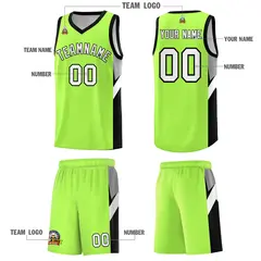 Fluorescent Green Black Side Design Basketball Jersey 5