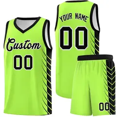 Fluorescent Green Black Side Symmetrical Line Pattern Basketball Jersey