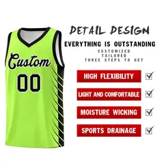 Fluorescent Green Black Side Symmetrical Line Pattern Basketball Jersey 2