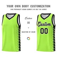 Fluorescent Green Black Side Symmetrical Line Pattern Basketball Jersey 3