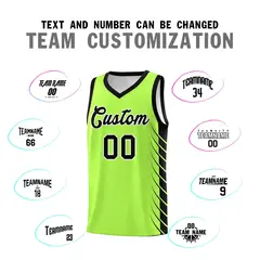 Fluorescent Green Black Side Symmetrical Line Pattern Basketball Jersey 4