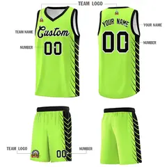 Fluorescent Green Black Side Symmetrical Line Pattern Basketball Jersey 5