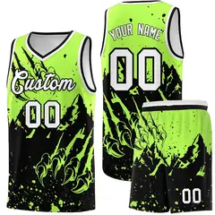 Fluorescent Green Black Snow Mountain Beast Pattern Basketball Jersey