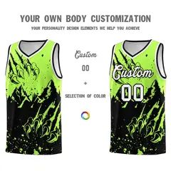 Fluorescent Green Black Snow Mountain Beast Pattern Basketball Jersey 3