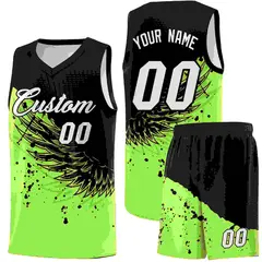 Fluorescent Green Black Wing Pattern Basketball Jersey 1