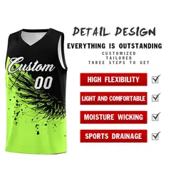 Fluorescent Green Black Wing Pattern Basketball Jersey 2