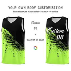 Fluorescent Green Black Wing Pattern Basketball Jersey 3