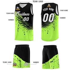 Fluorescent Green Black Wing Pattern Basketball Jersey 5