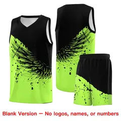 Fluorescent Green Black Wing Pattern Basketball Jersey 7