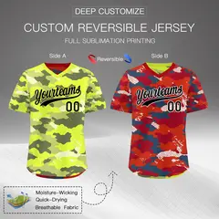 Fluorescent Green Crimson Camo Reversible Pullover Baseball Jersey 2