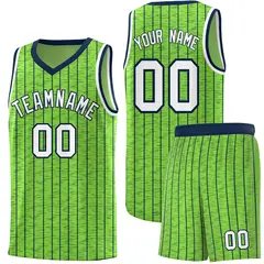 Fluorescent Green Gray Pinstripe Retro Basketball Jersey 1