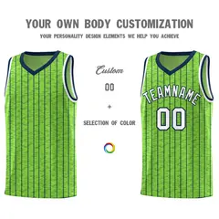 Fluorescent Green Gray Pinstripe Retro Basketball Jersey 3