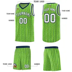 Fluorescent Green Gray Pinstripe Retro Basketball Jersey 5