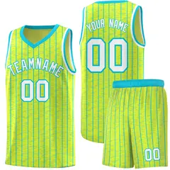 Fluorescent Green Gray Pinstripe Retro Basketball Jersey 1