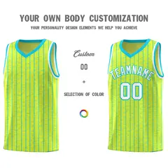 Fluorescent Green Gray Pinstripe Retro Basketball Jersey 3