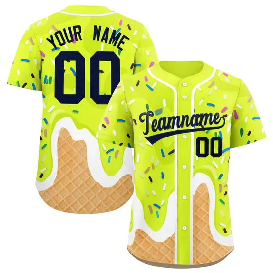 Fluorescent Green Ice Cream Cone Graffiti Baseball Jersey