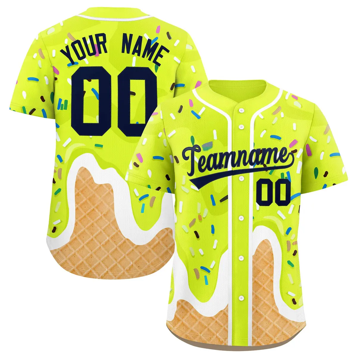 Fluorescent Green Ice Cream Cone Graffiti Baseball Jersey