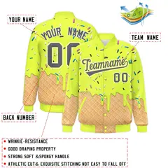Fluorescent Green Ice Cream Cone Graffiti Full-Snap Varsity Letterman Jacket 2