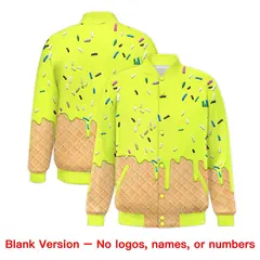 Fluorescent Green Ice Cream Cone Graffiti Full-Snap Varsity Letterman Jacket 7