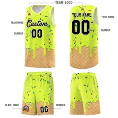 Fluorescent Green Ice Cream Element Pattern Basketball Kits 5