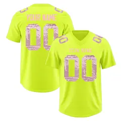 Fluorescent Green Light Pink Sequin Lettering Football Jersey 1
