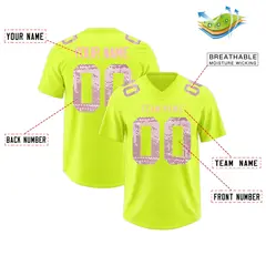 Fluorescent Green Light Pink Sequin Lettering Football Jersey 2