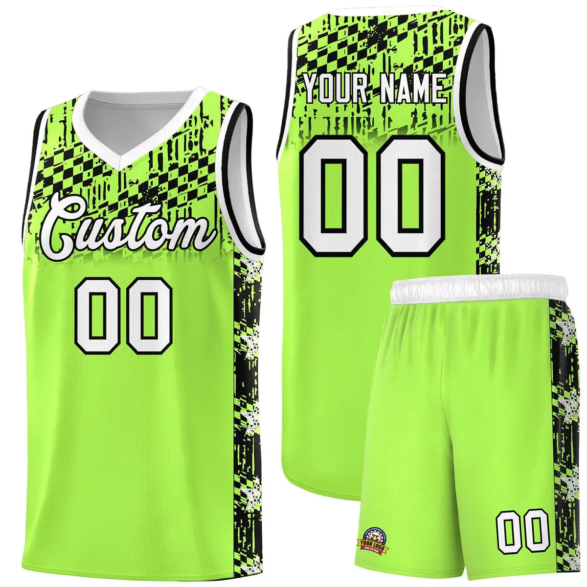 Fluorescent Green Mosaic Stars Basketball Uniform Jersey