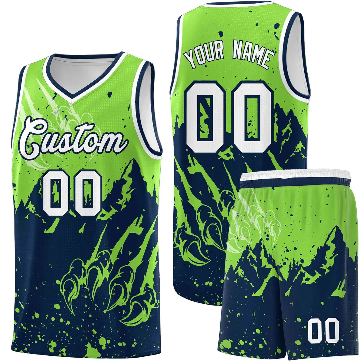 Fluorescent Green Navy Beast Pattern Sports Basketball Jersey
