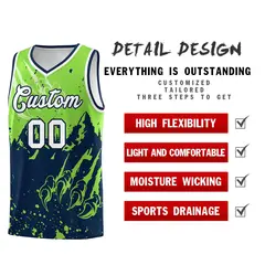 Fluorescent Green Navy Beast Pattern Sports Basketball Jersey 2