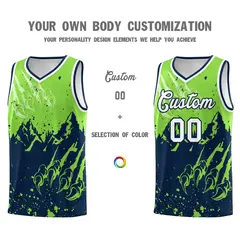 Fluorescent Green Navy Beast Pattern Sports Basketball Jersey 3