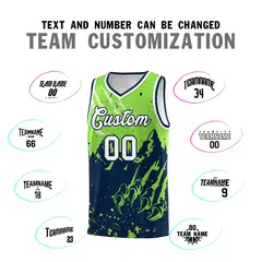 Fluorescent Green Navy Beast Pattern Sports Basketball Jersey 4