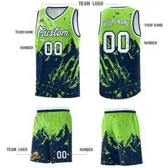 Fluorescent Green Navy Beast Pattern Sports Basketball Jersey 5