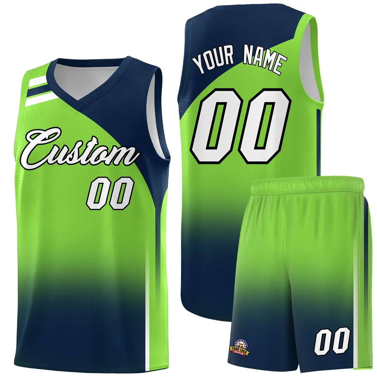 Fluorescent Green Navy Gradient Basketball Jersey