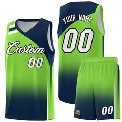 Fluorescent Green Navy Gradient Basketball Jersey 1