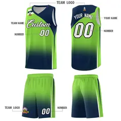 Fluorescent Green Navy Gradient Basketball Jersey 5