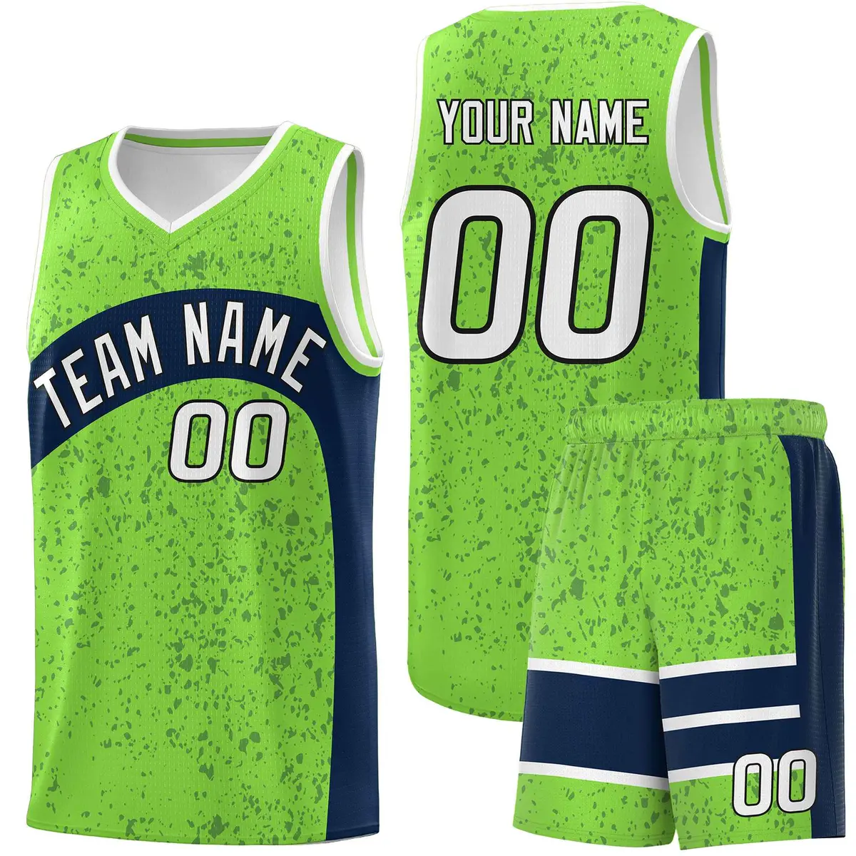 Fluorescent Green Navy Irregular Dot Graffiti Basketball Jersey
