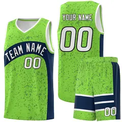 Fluorescent Green Navy Irregular Dot Graffiti Basketball Jersey