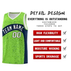 Fluorescent Green Navy Irregular Dot Graffiti Basketball Jersey 2